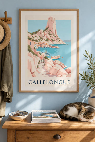 Callelongue, small calanques harbour print : framed on the wall