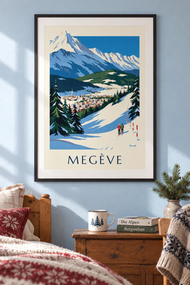 Megève, slopes facing Mont Blanc poster : framed on the wall