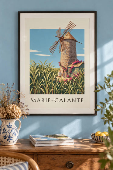 Guadeloupe, Bézard Windmill in Marie-Galante Poster : framed on the wall