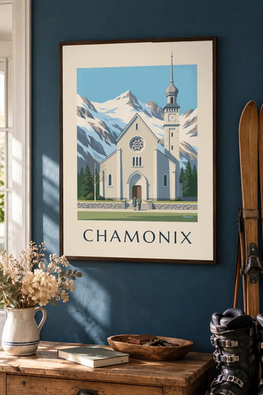 Saint-Michel Church Chamonix poster : framed on the wall