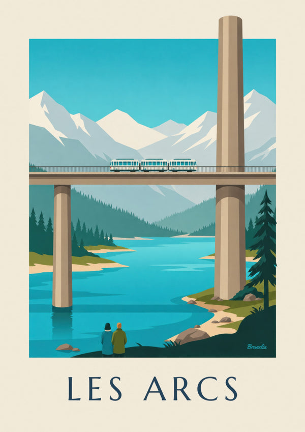 Les Arcs funicular on a viaduct poster