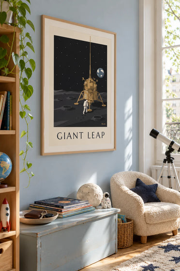 Affiche astronaute marchant vers le module lunaire sur la Lune : encadrée au mur