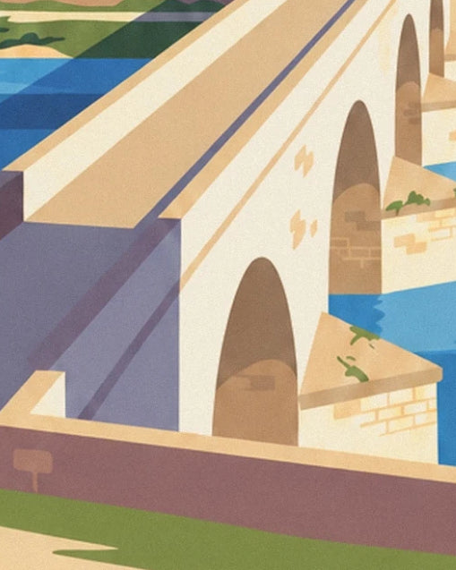 The pale arches of the pont Saint-Bénézet and their piers in the waters of the Rhône