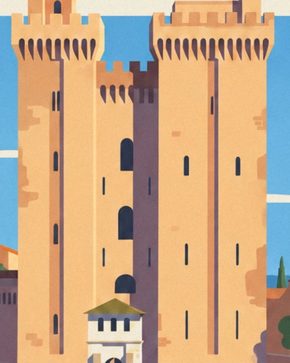 The ochre towers of the palais des Papes, with their battlements and narrow windows