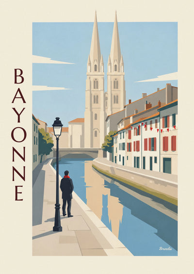 Poster of Basque houses and the quays of the Nive in Bayonne: the full poster