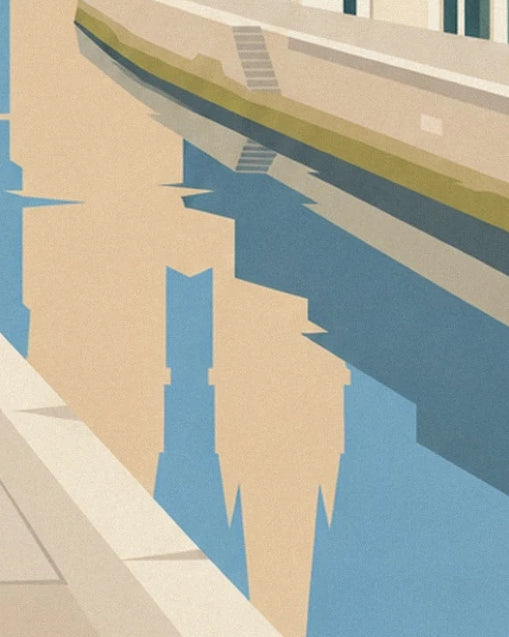 Reflections of the façades and cathedral spires in the waters of the Nive
