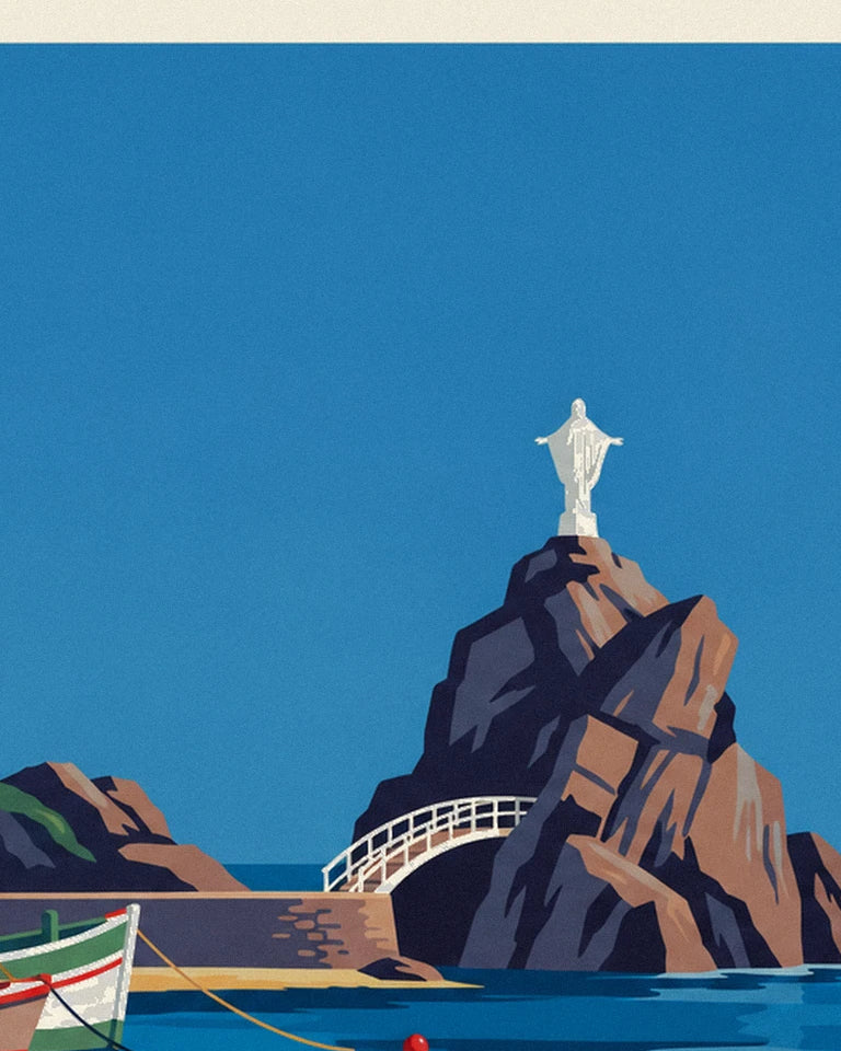 Biarritz Fishermen’s Port and Rocher de la Vierge poster: close-up detail