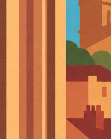 The ochre façades and red rooftops of Lyon framed by the living room window