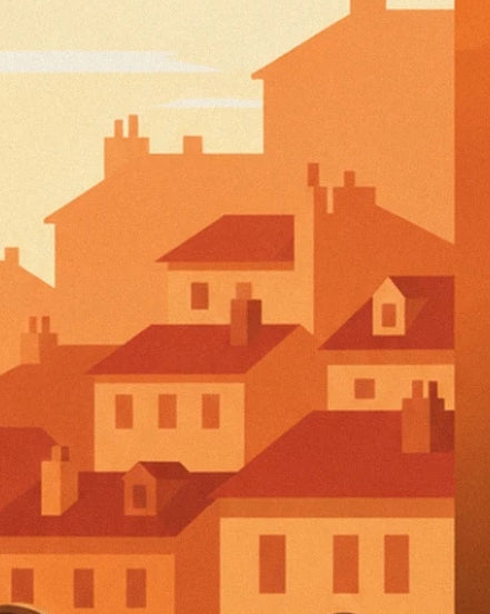 The red roofs, chimneys and ochre façades of the buildings in Lyon
