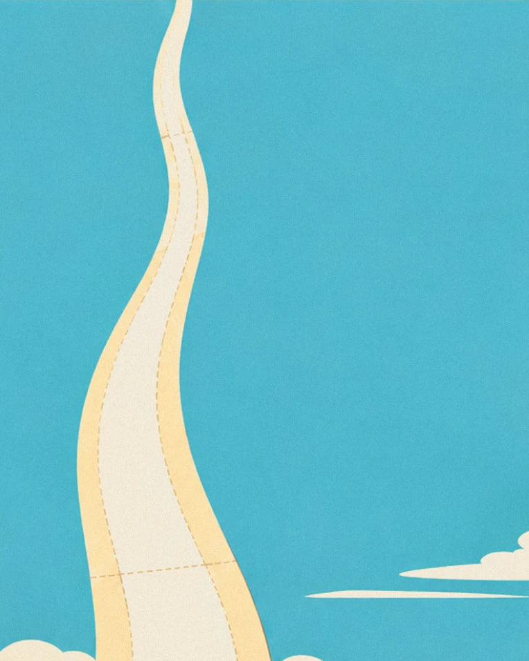 Giant toilet paper roll floating into the sky poster: close-up detail