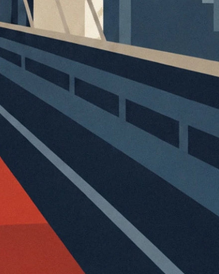 La rambarde bleu sombre du pont de Brooklyn le long de la passerelle rouge