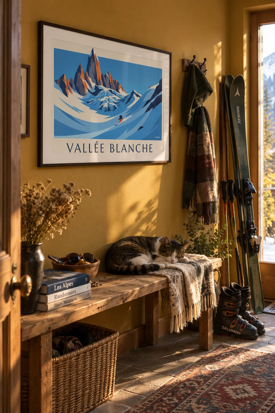 Off-piste skier poster on the Vallée Blanche glacier: framed on the wall