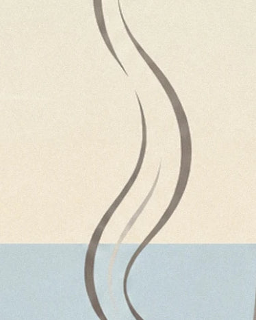 Les volutes de vapeur grises sur un fond crème et bleu pâle