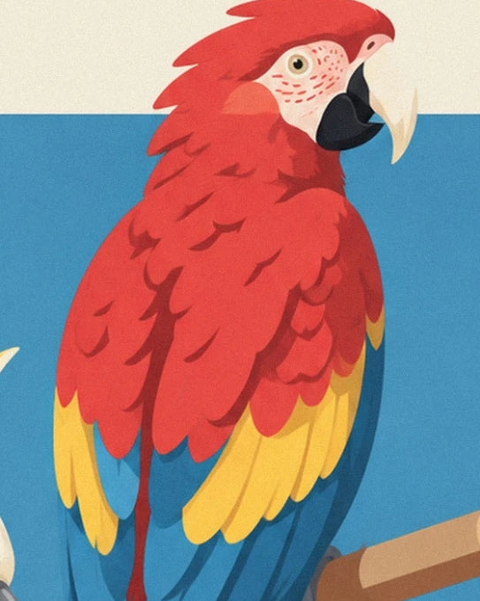 Un ara rouge aux plumes jaunes et bleues, perché sur une branche