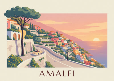 Poster of the Amalfi Coast road at sunset: the full poster