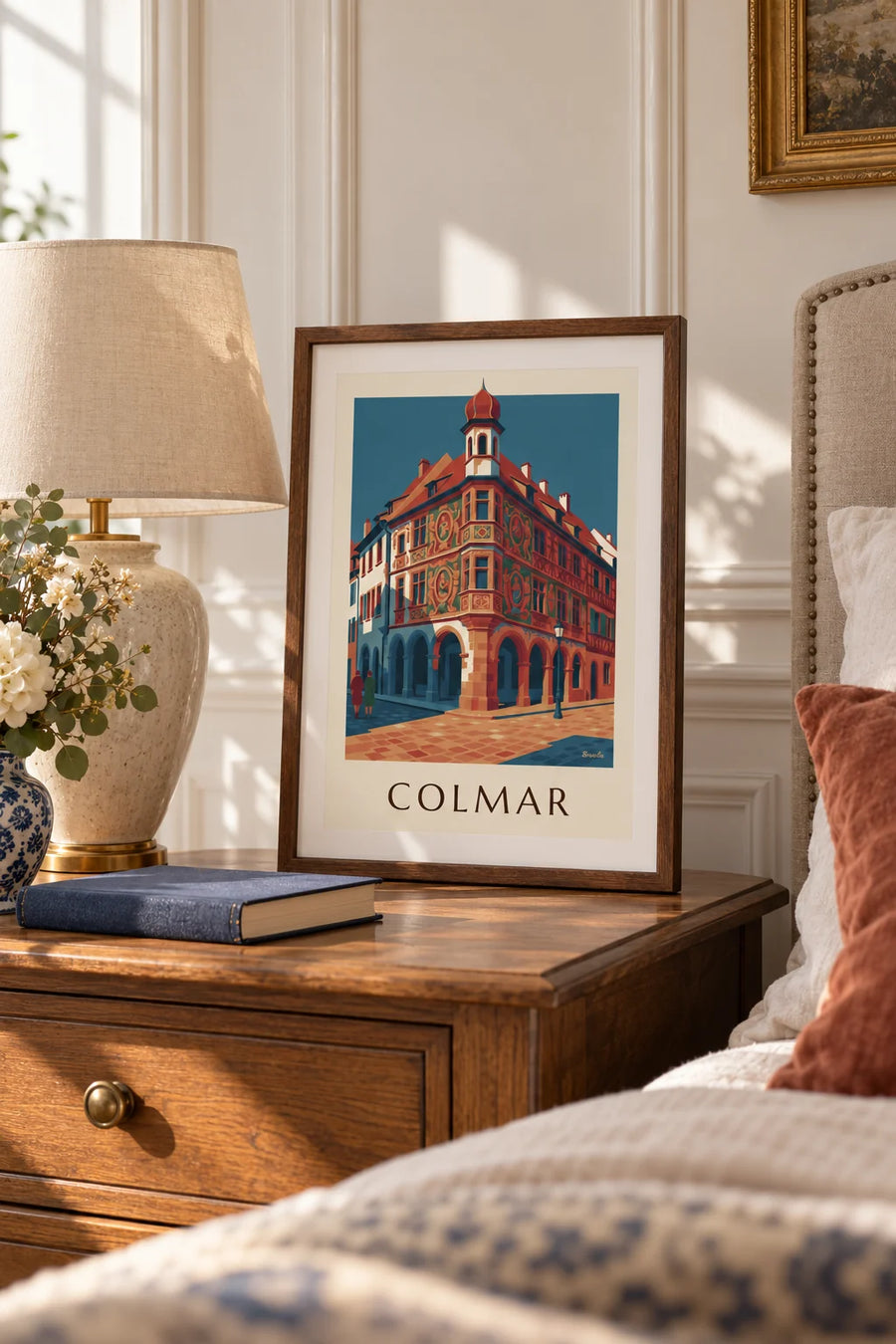 Affiche Maison Pfister et sa galerie de bois sculpté à Colmar : petit format A4 encadré