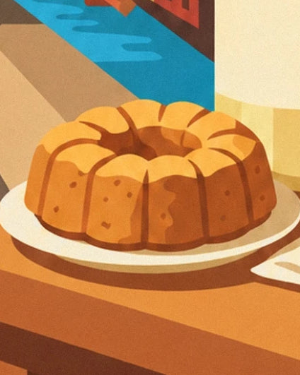 Un kougelhopf doré dans son assiette blanche, au bord du canal