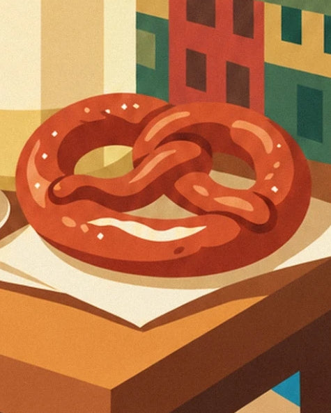 Un bretzel brun aux grains de sel sur une serviette blanche