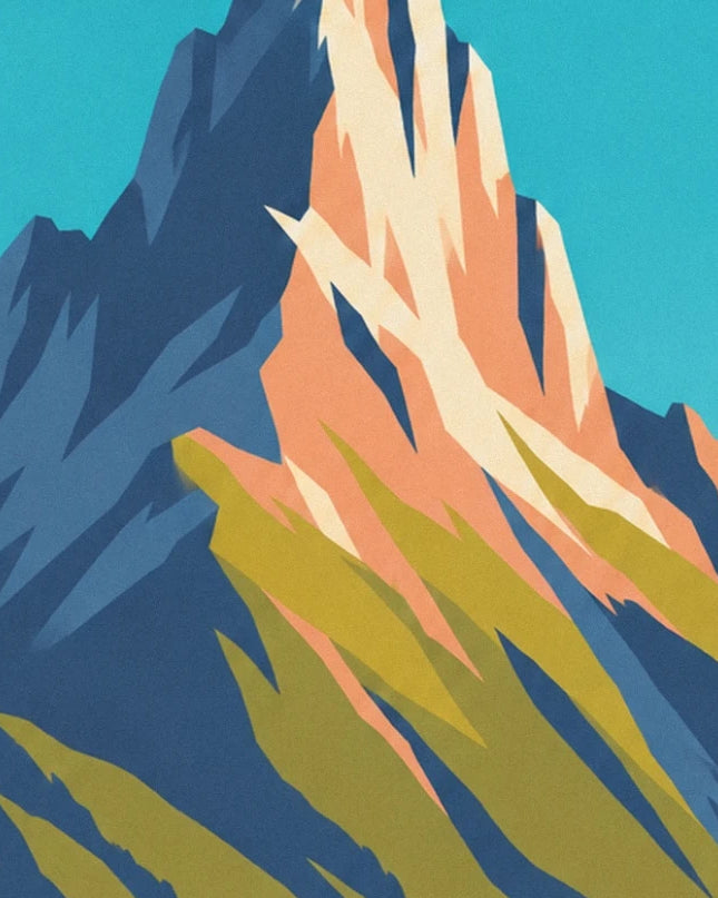 Les parois escarpées de la montagne, entre ombres bleues et roches orangées