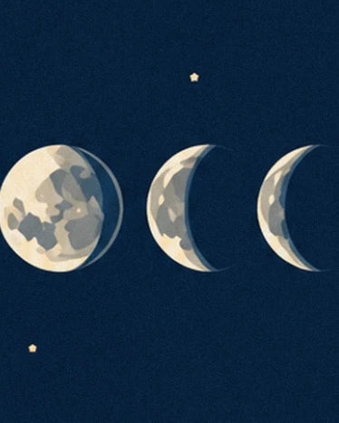 The 3 moons lit on the left, with cream and grey surface details beneath a star