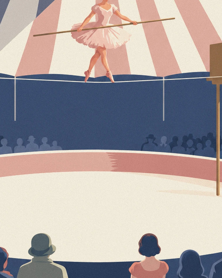 Big top tightrope acrobat poster: close-up detail