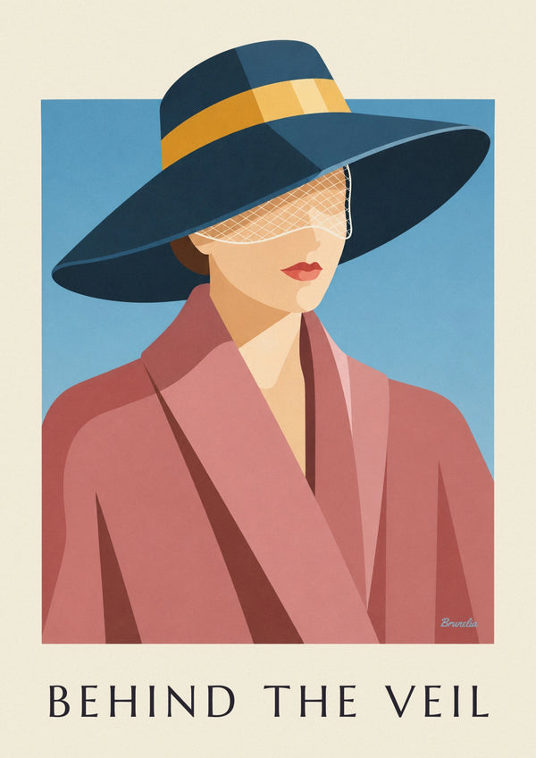 Affiche femme élégante au chapeau à voilette