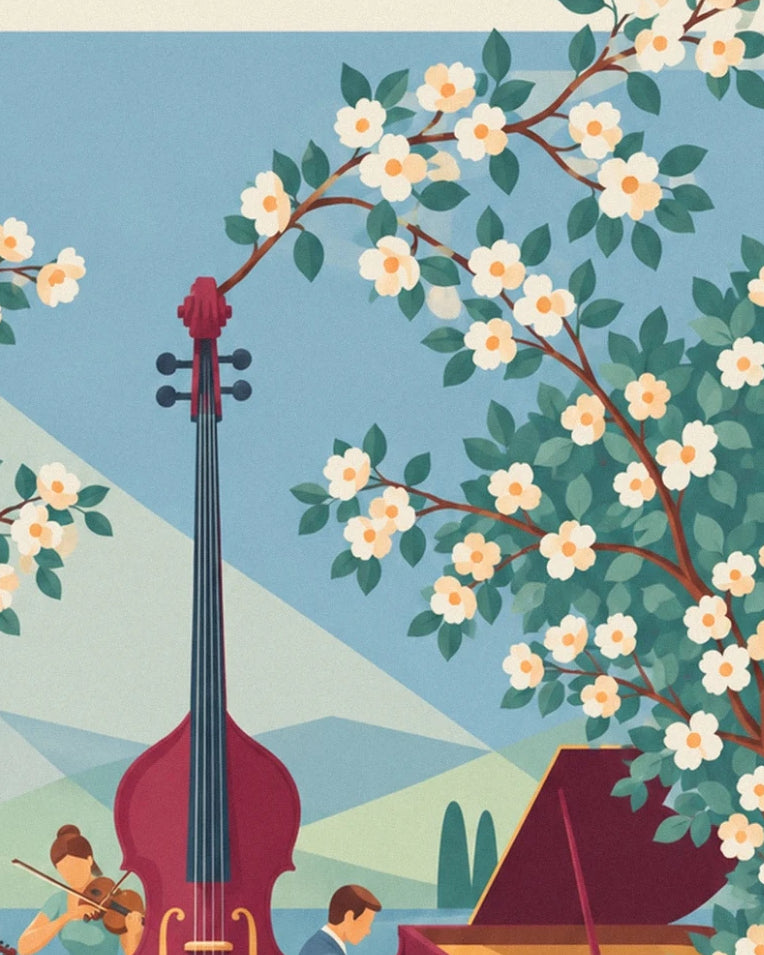 Affiche trio de musique classique en concert d'été en plein air : détail en gros plan