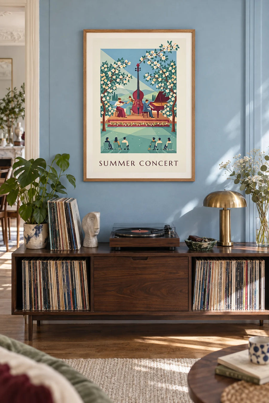 Affiche trio de musique classique en concert d'été en plein air : encadrée au mur