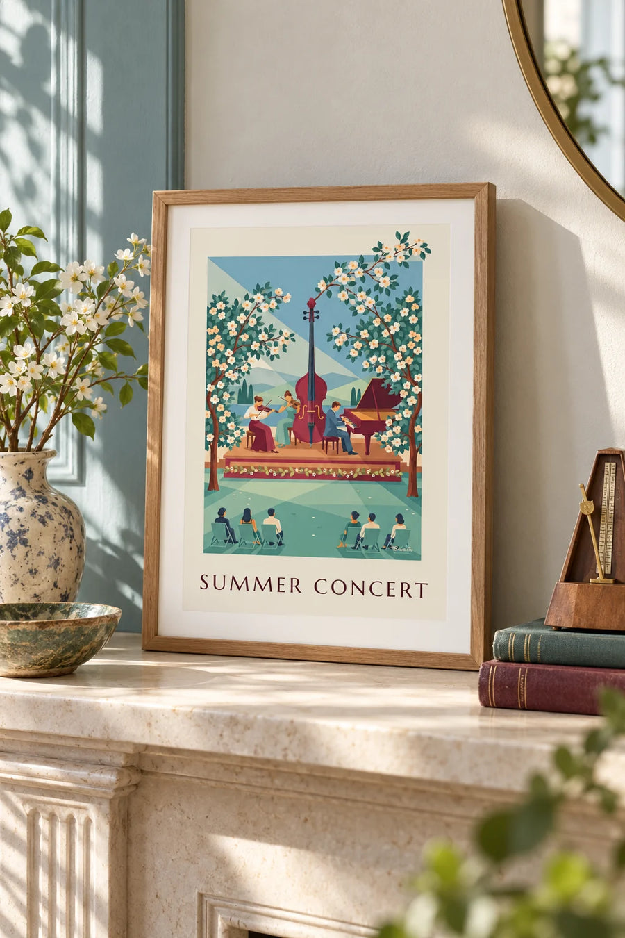 Affiche trio de musique classique en concert d'été en plein air : petit format A4 encadré