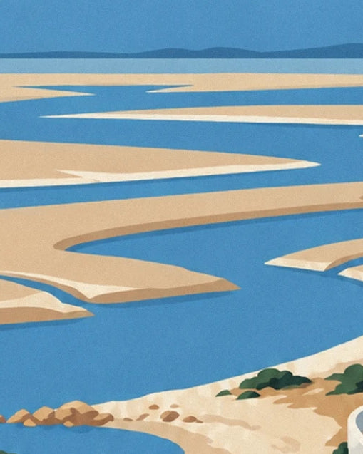 Golden sandbanks between the blue channels of Noirmoutier