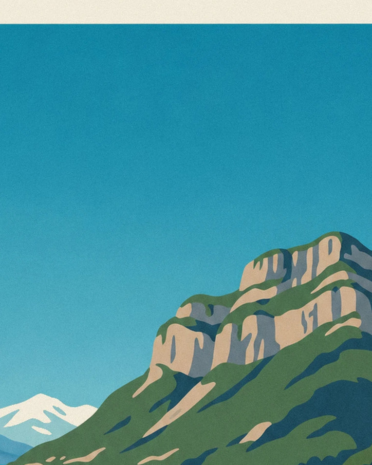 Lake Annecy, sailboats and the Tournette poster: close-up detail