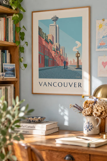 Gastown steam clock in Vancouver poster : framed on the wall