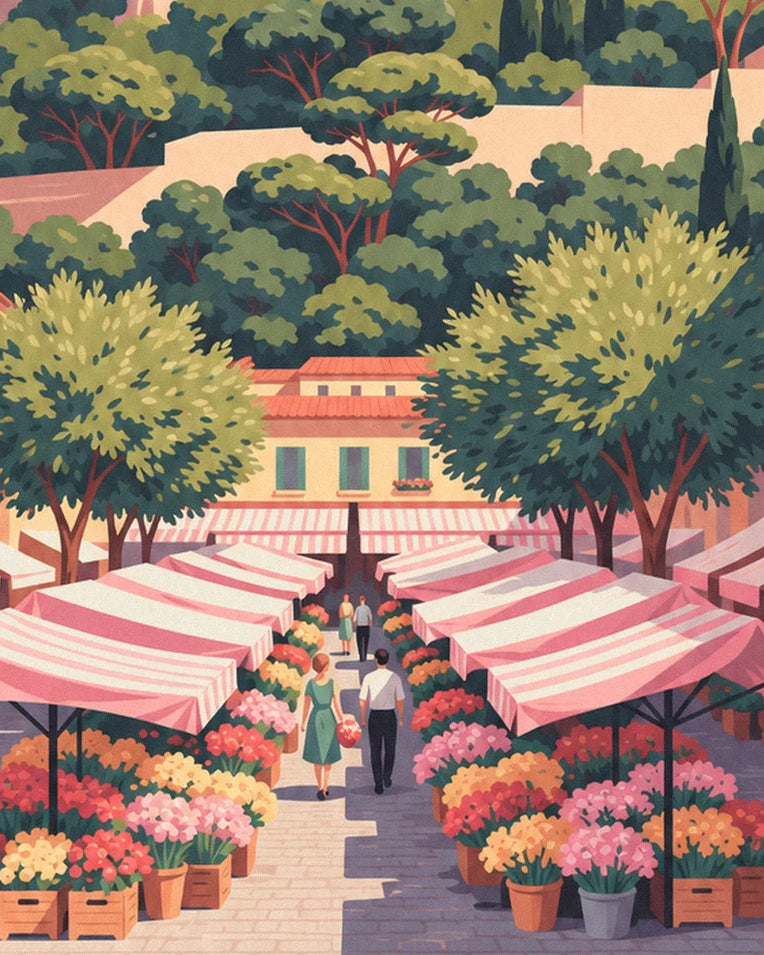 Affiche marché aux fleurs du cours Saleya à Nice : détail en gros plan