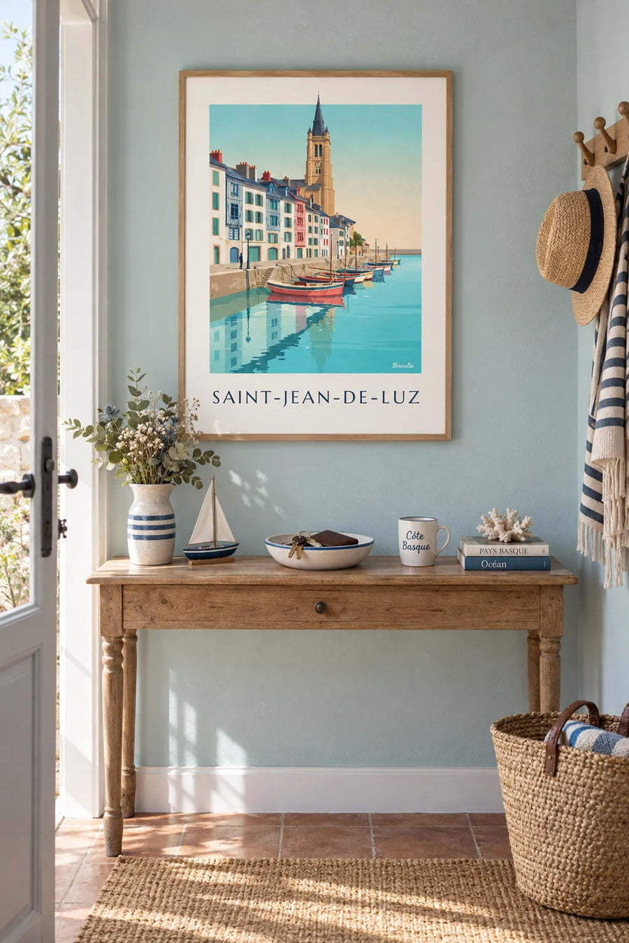 Affiche quais et maisons du port de Saint-Jean-de-Luz : encadrée au mur