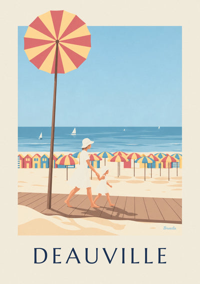 Poster of a mother and little girl on the Planches of Deauville: the full poster