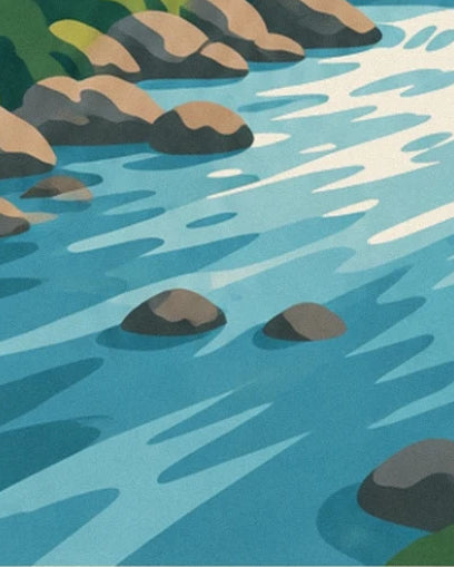 Les rochers gris et beiges dans les eaux turquoise de la rivière Daiya