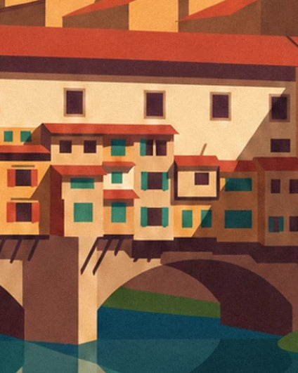 The ochre houses with green shutters on the Ponte Vecchio above the Arno