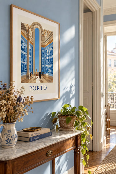 Porto São Bento station azulejos poster : framed on the wall