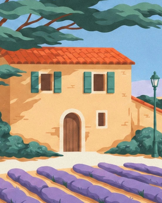 The Provençal house with green shutters and a tiled roof near the street lamp