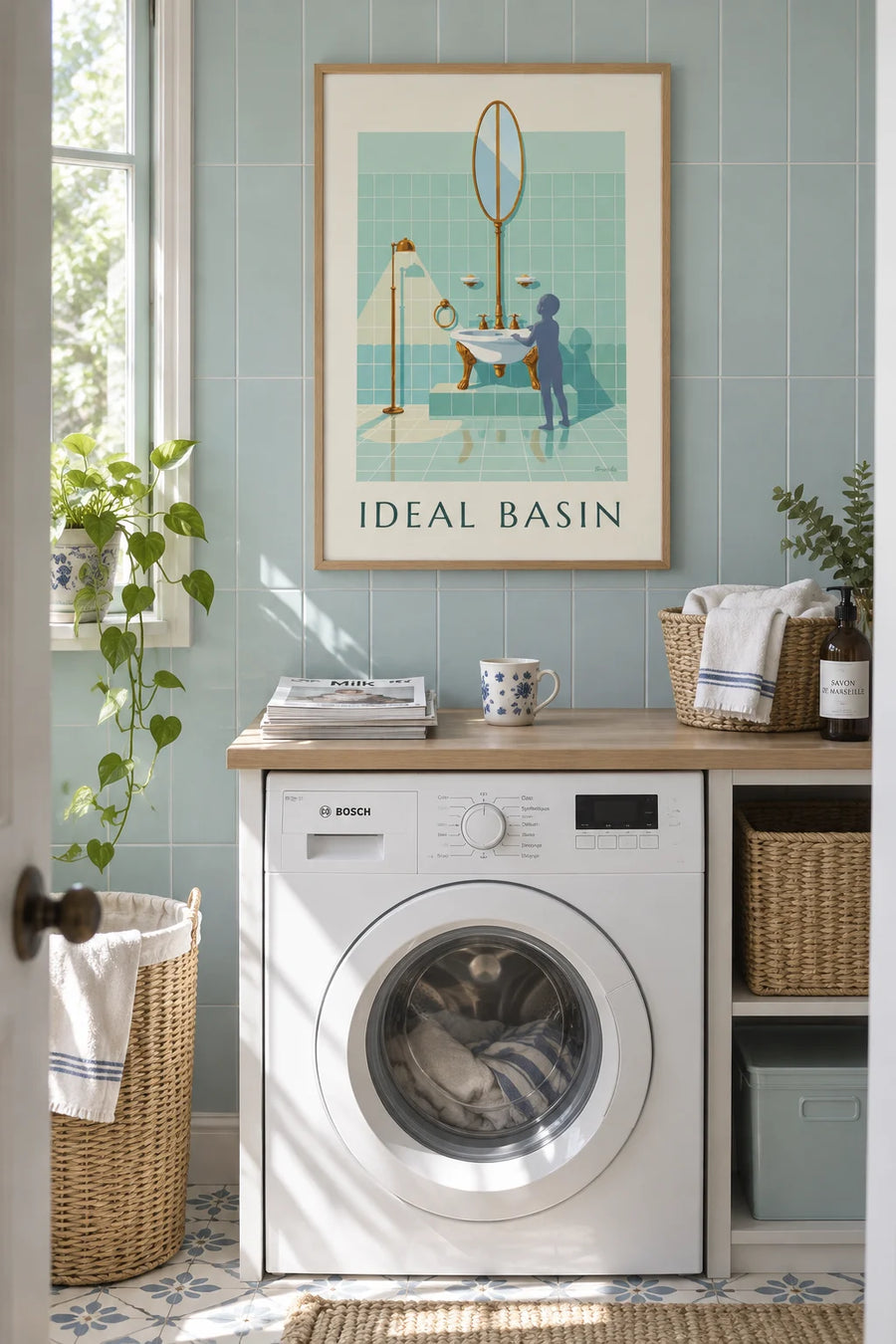 Poster of a porcelain pedestal sink for a bathroom: framed on the wall