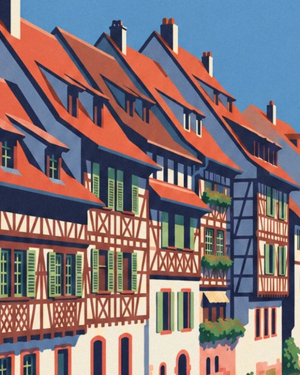 Les maisons à colombages aux volets verts et aux toits orangés de la Petite France