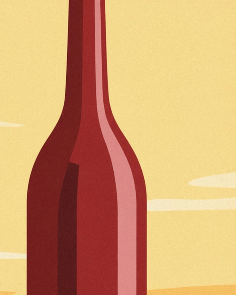 Antique corkscrew and wine bottle poster: close-up detail