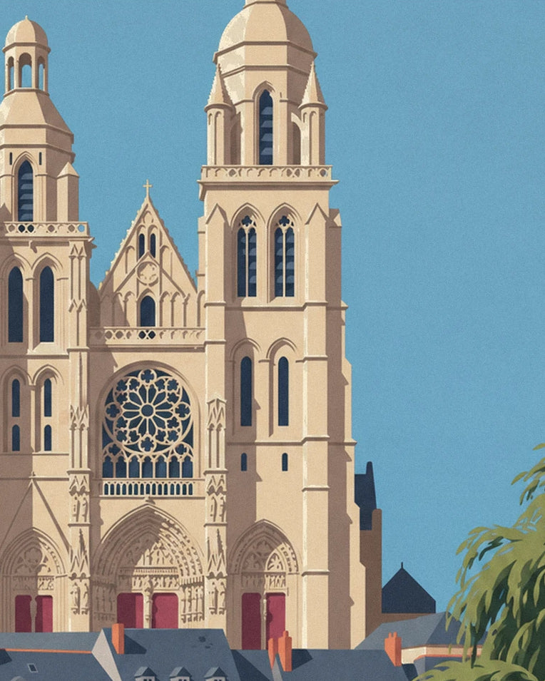 Tours cathedral and Loire riverbank poster: close-up detail