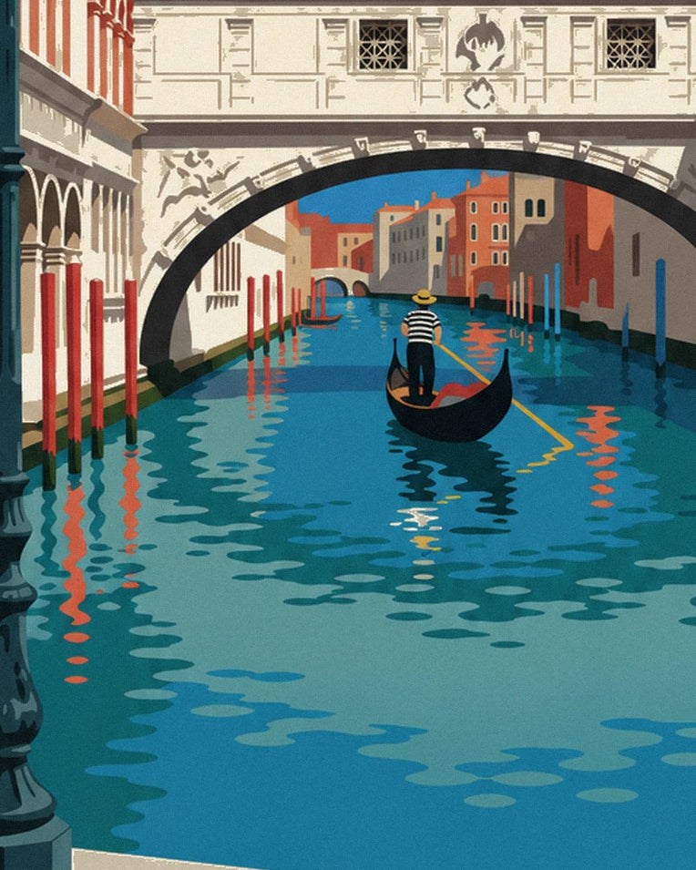 Affiche gondole sous le pont des Soupirs à Venise : détail en gros plan