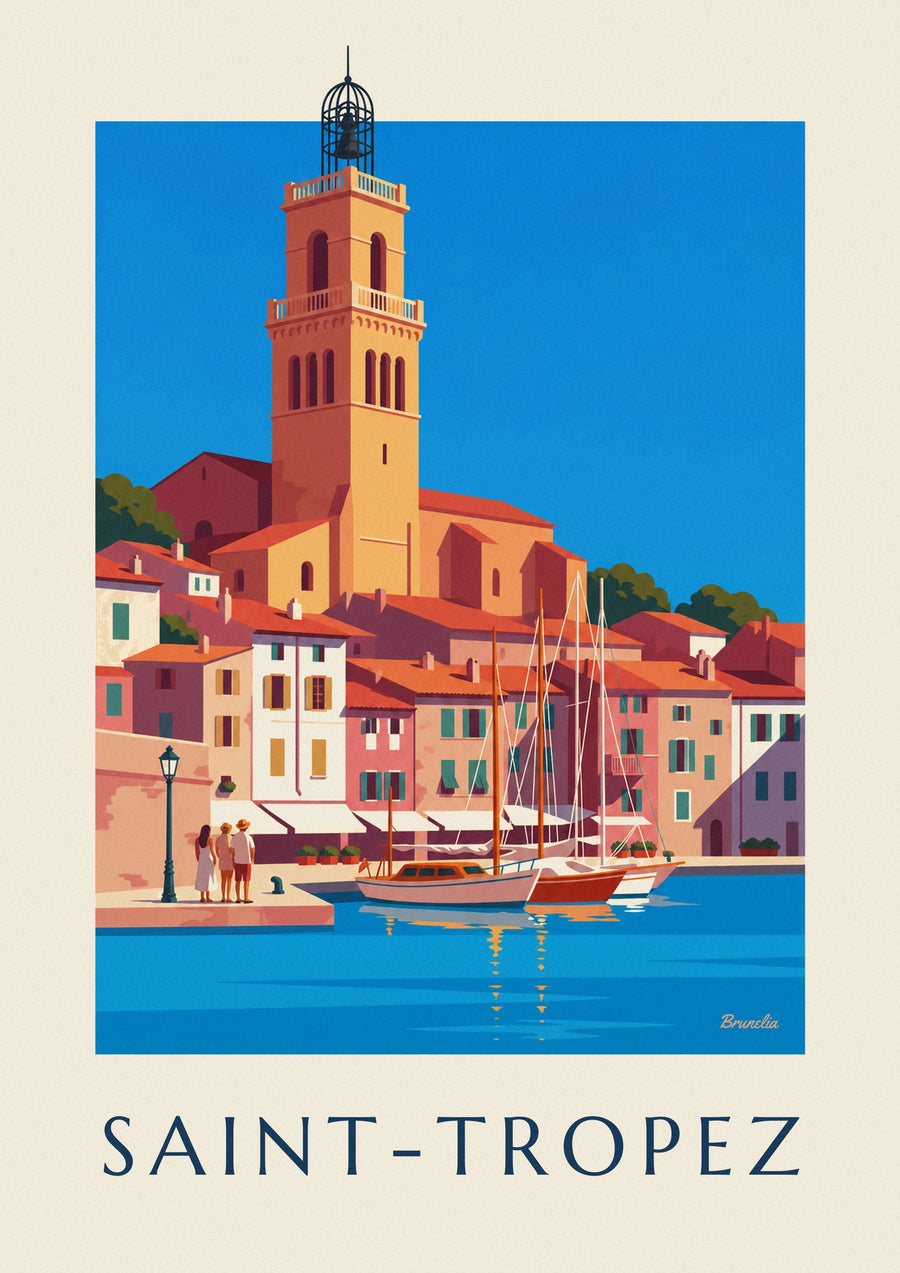 Sailboats moored in Saint-Tropez Old Port poster