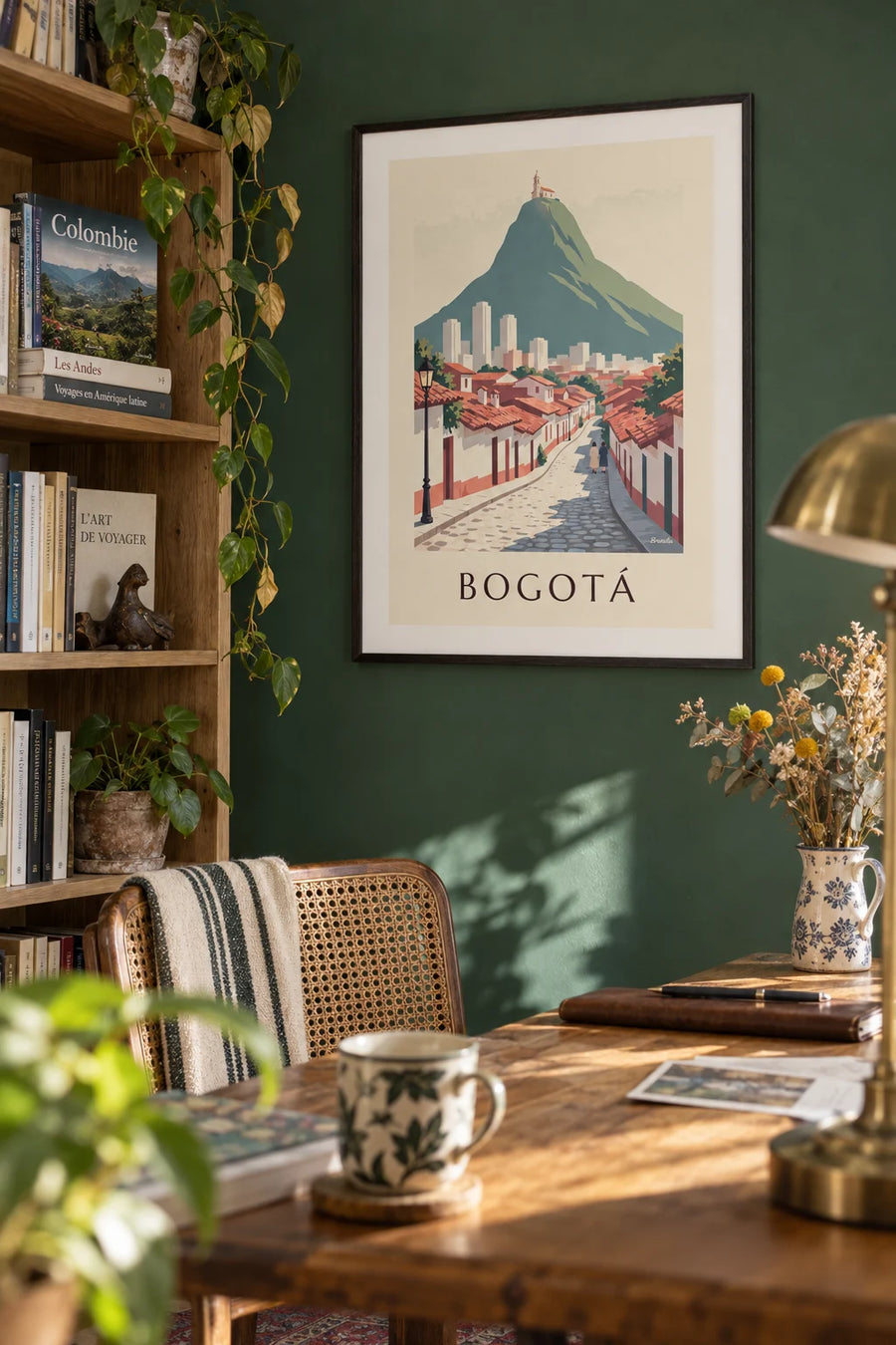 Bogotá, La Candelaria and Monserrate mountain in Colombia poster: framed on the wall