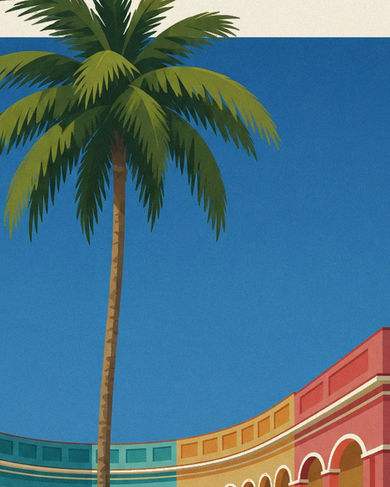 Affiche décapotable vert menthe sur le Malecón de La Havane : détail en gros plan
