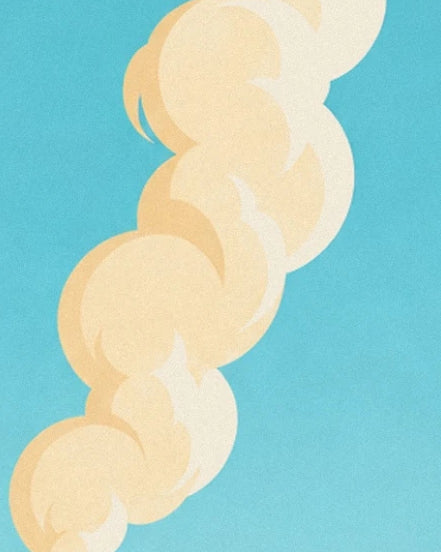 Les volutes de fumée crème et jaune pâle sur le ciel turquoise