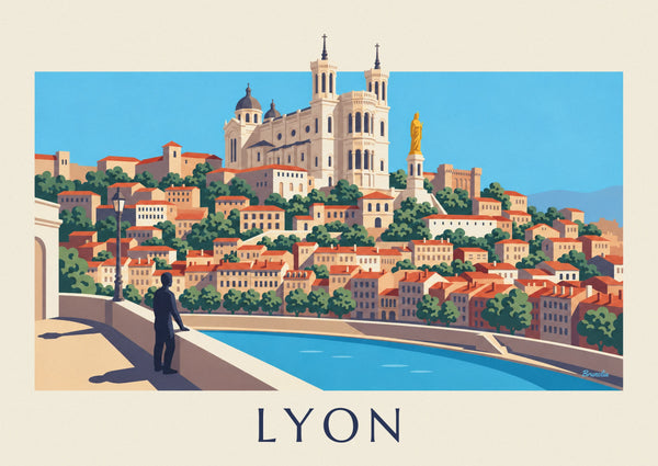 Fourvière Basilica above Old Lyon poster