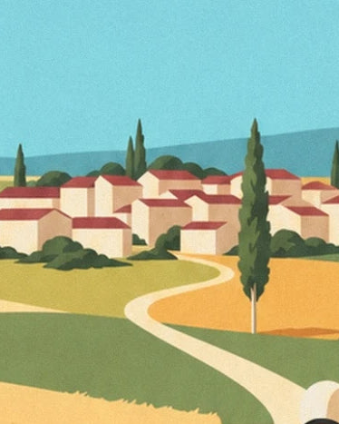 Le village aux maisons claires et aux toits rouges, au bout du chemin sinueux